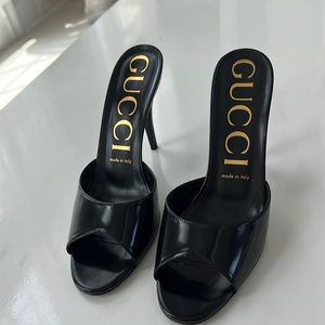Gucci patent Calfskin High Heel Slides 38.5 Black